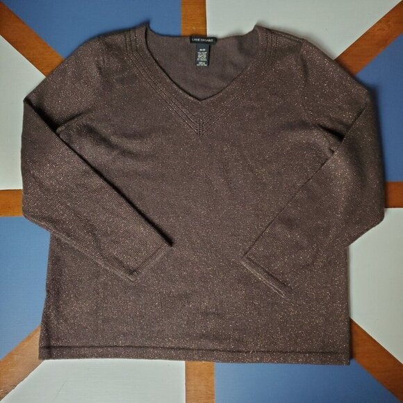 Lane Bryant V-neck Sweater 18/20 Brown Metallic Wool Blend Classic Party Holiday - Picture 1 of 11